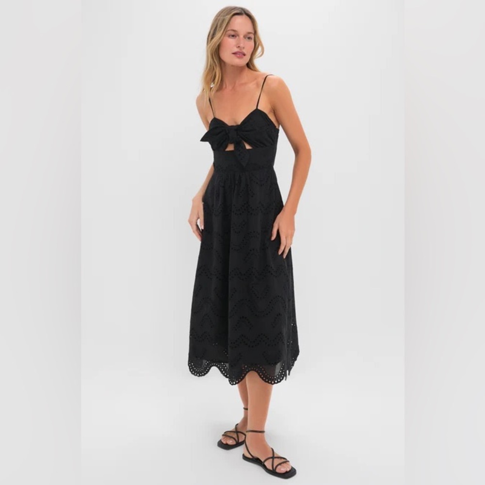 HYACINTH HOUSE Black Eyelet Tie Front Sanibel Midi Dress SIZE XXS